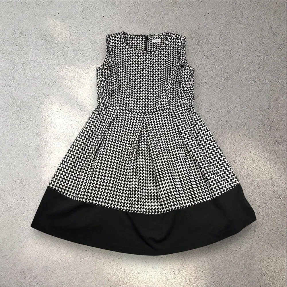 Calvin Klein Houndstooth A-Line Dress Women's 20W Plus Sleeveless Office Preppy - Picture 1 of 8